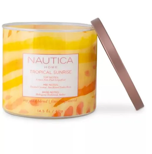 Nautica Soy Wax Blend 3 Wick Candle - Tropical Sunrise 14.5 Oz