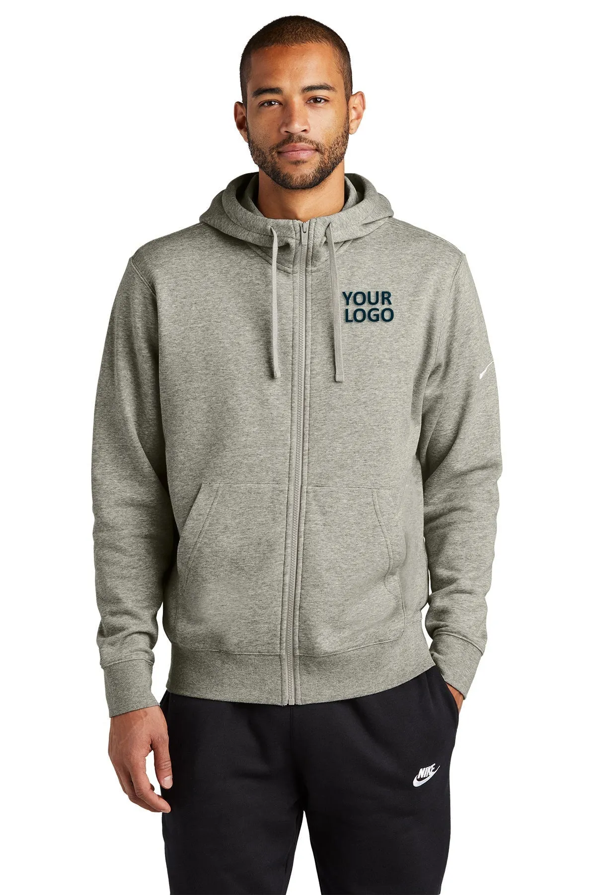 Nike Club Fleece Custom Zip Hoodies, Dark Grey Heather