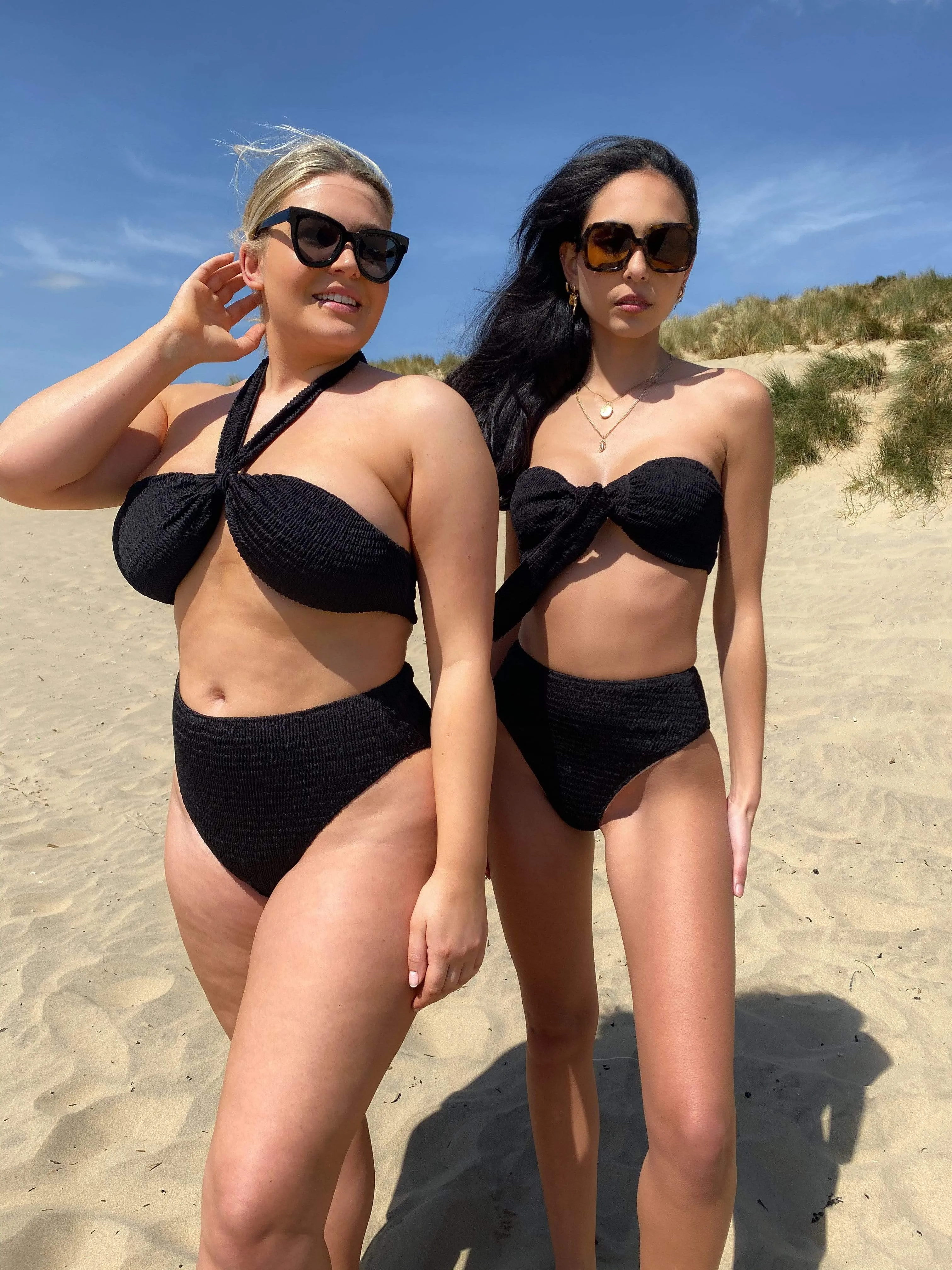 Palma High Waisted Smocked Bikini Bottoms - Black