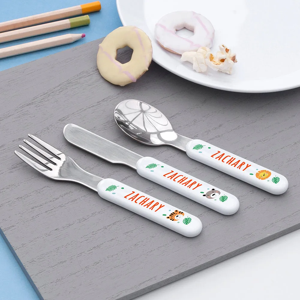 Personalised Kids Jungle Animal Cutlery Set - Metal