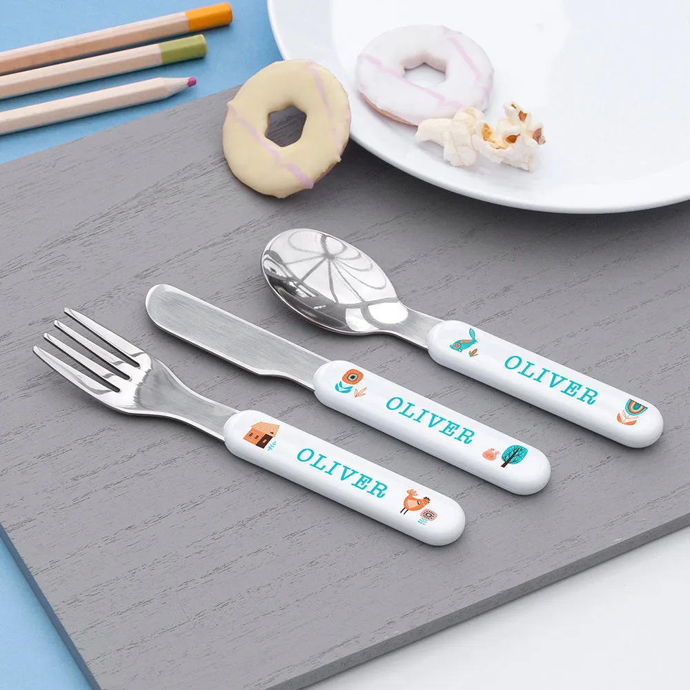 Personalised Kids Scandi Summer Cutlery Set - Metal