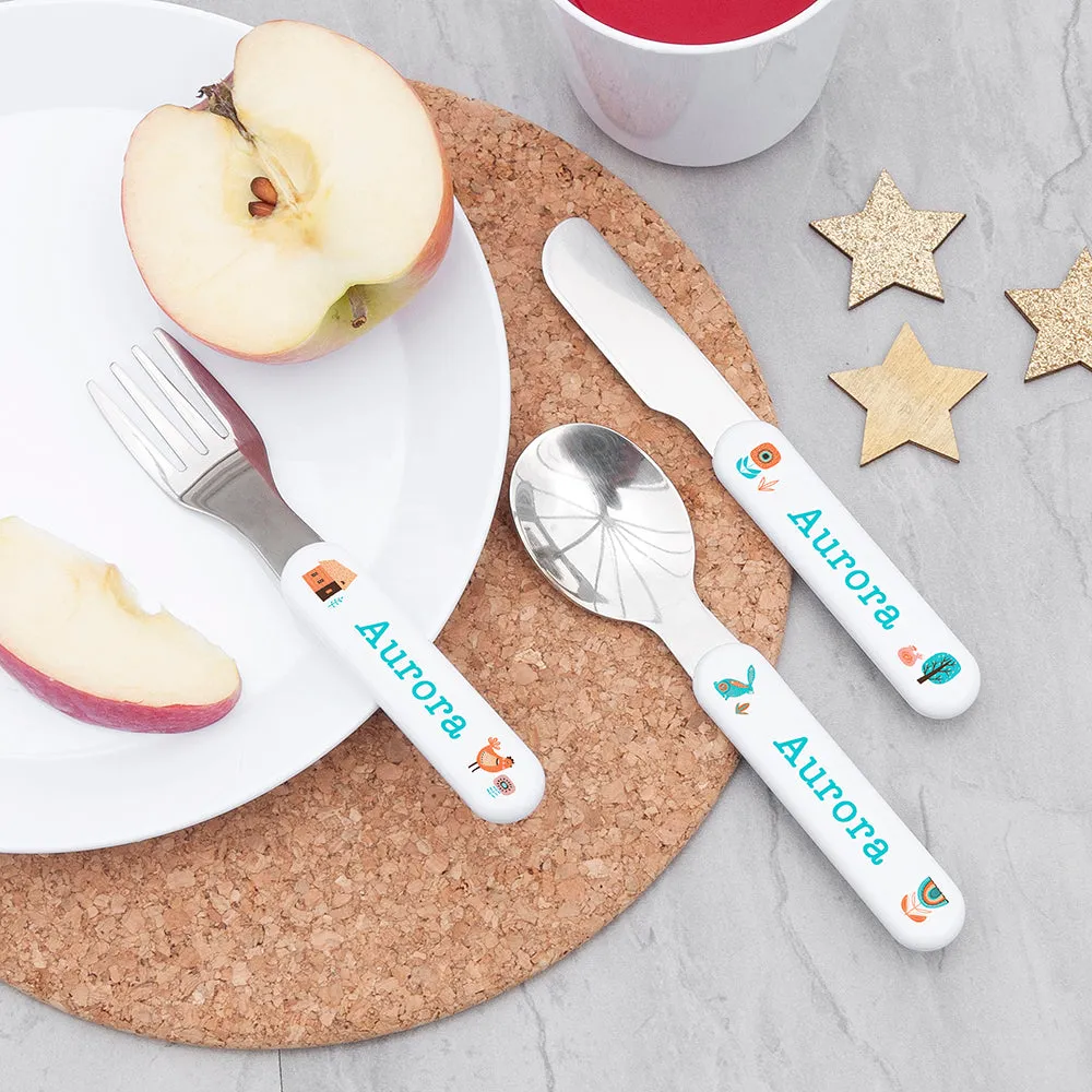 Personalised Kids Scandi Summer Cutlery Set - Metal