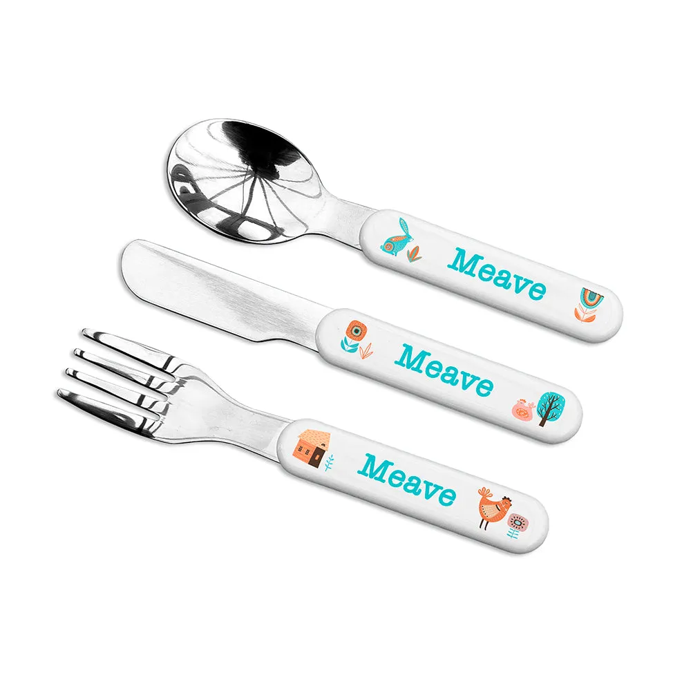 Personalised Kids Scandi Summer Cutlery Set - Metal