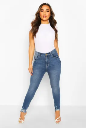 Petite Frayed Hem Distressed Skinny Jeans