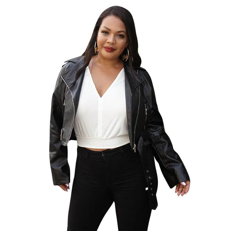 Plus Size Black Leather Jacket - Wholesale Womens Tops