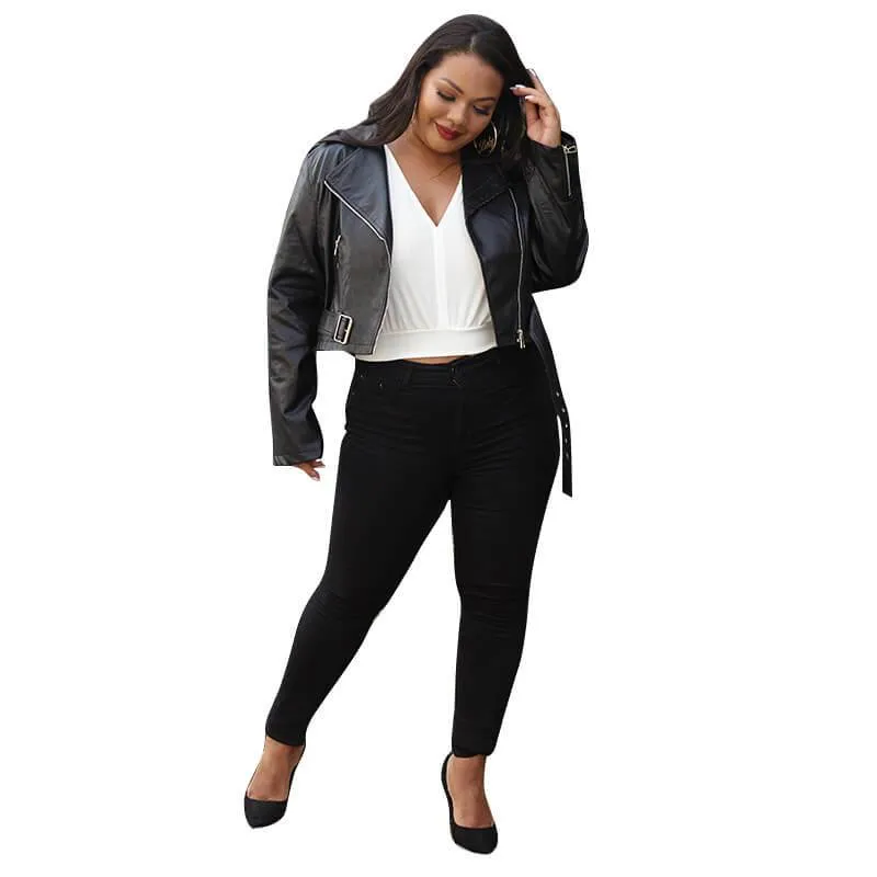 Plus Size Black Leather Jacket - Wholesale Womens Tops