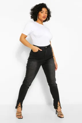 Plus Split Front Hem Skinny Jeans