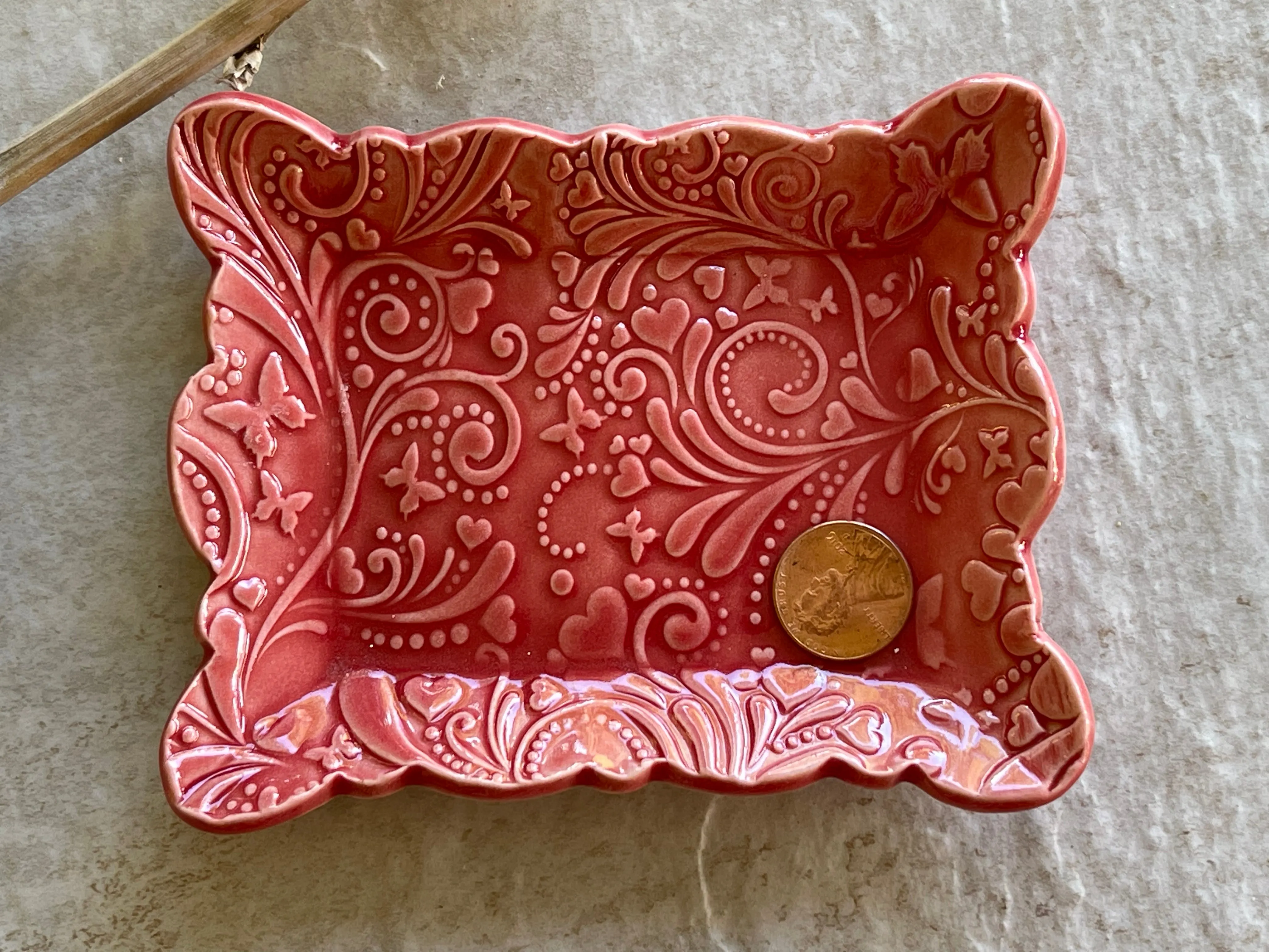 Rectangular Womens Jewelry Storage, Red Ring Dish, Contemporary Trinket Tray, Porcelain Tray