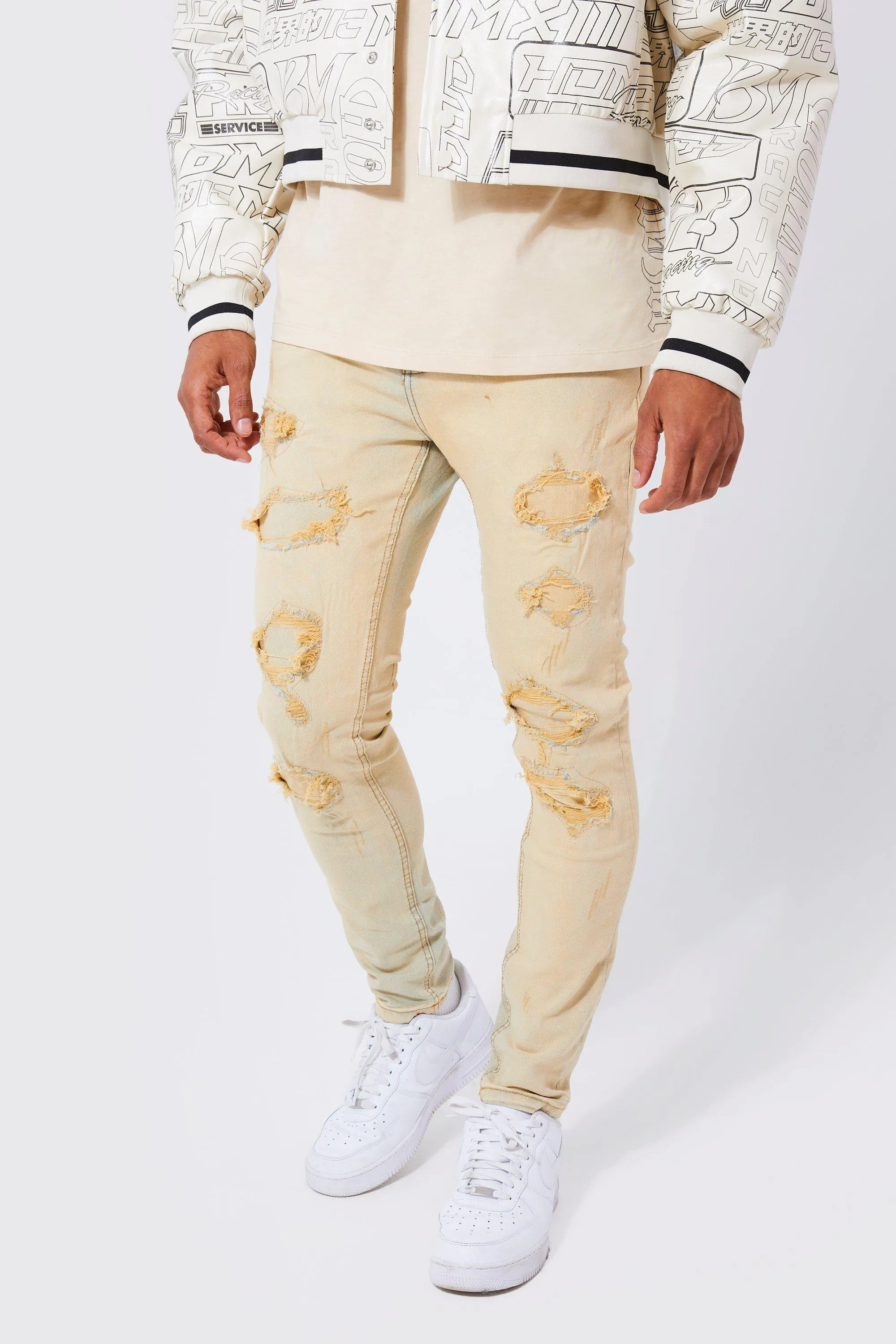 Skinny Stretch Bleached Ripped Jeans