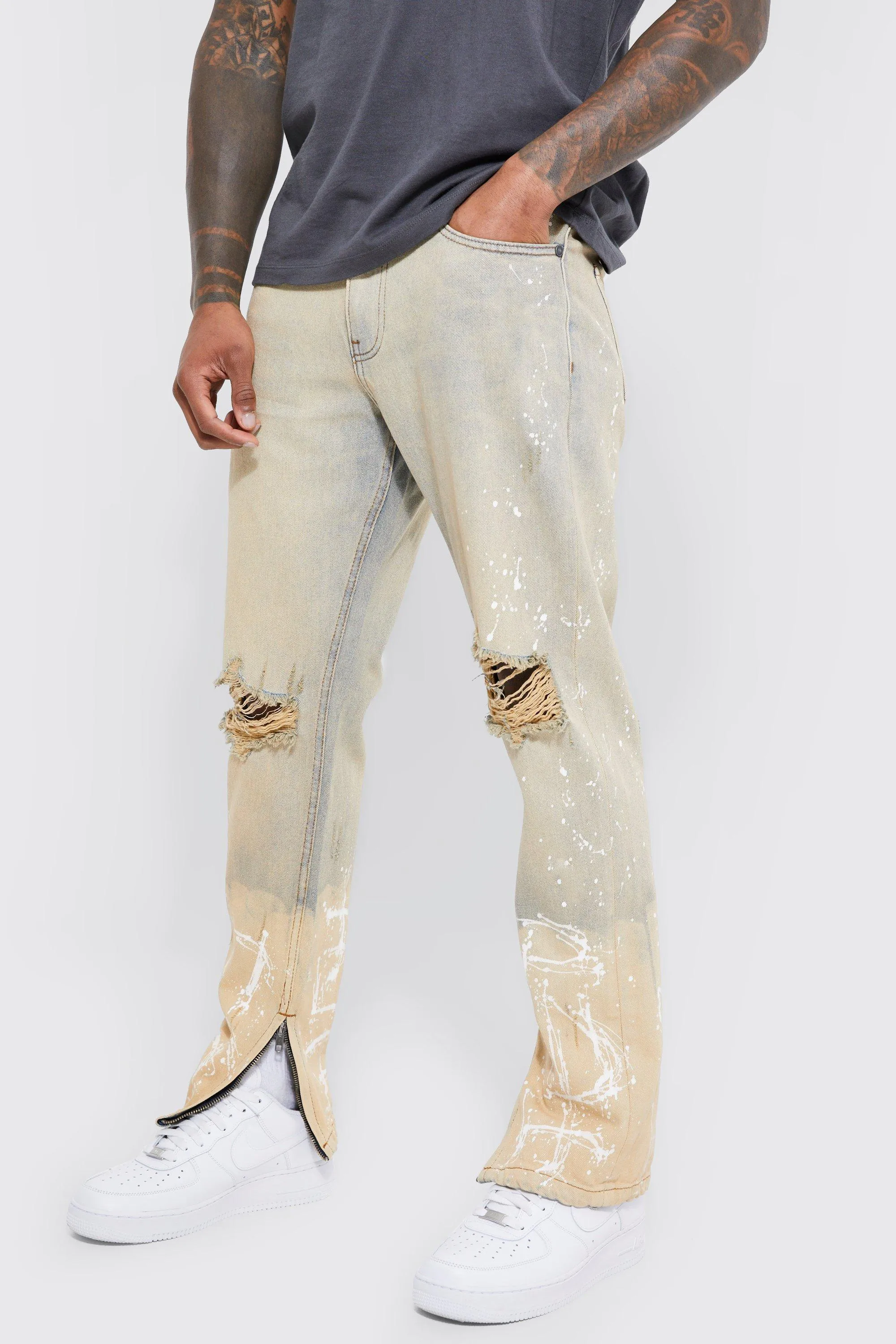 Skinny Stretch Paint Splatter Bleached Ripped Jeans