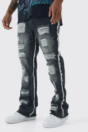 Slim Flared All Over Ripped Jeans With Let Down Hem