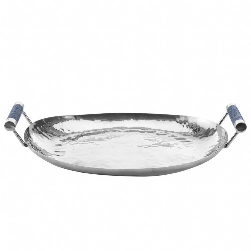 Stainless Steel & Shagreen Oval Tray 18