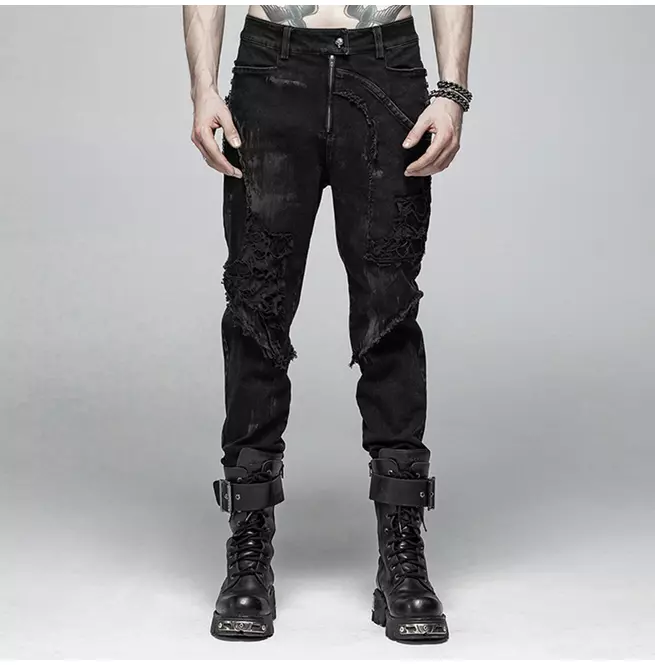 Steampunk Men's Punk Skull Ripped Jeans