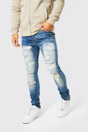 Super Skinny Stretch Distressed Ripped Jeans