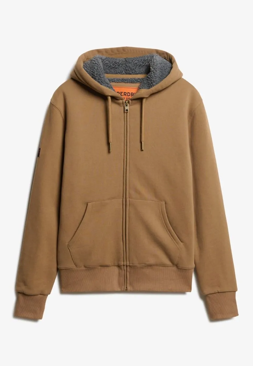 Superdry Borg Lined Warm Zip Up Hooded Sweatshirts Caramel Brown