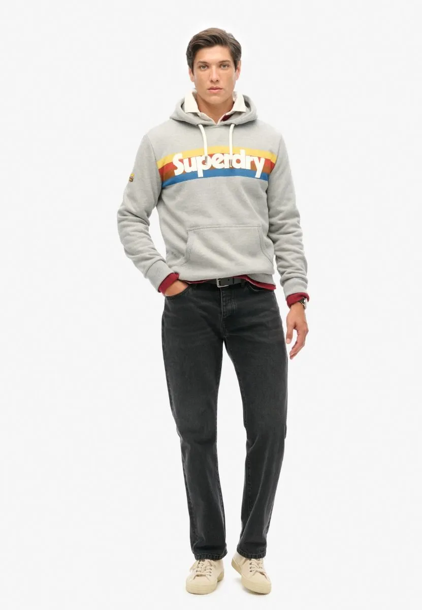 Superdry Retro Stripe Logo Overhead Hooded Sweatshirts Grey Marl