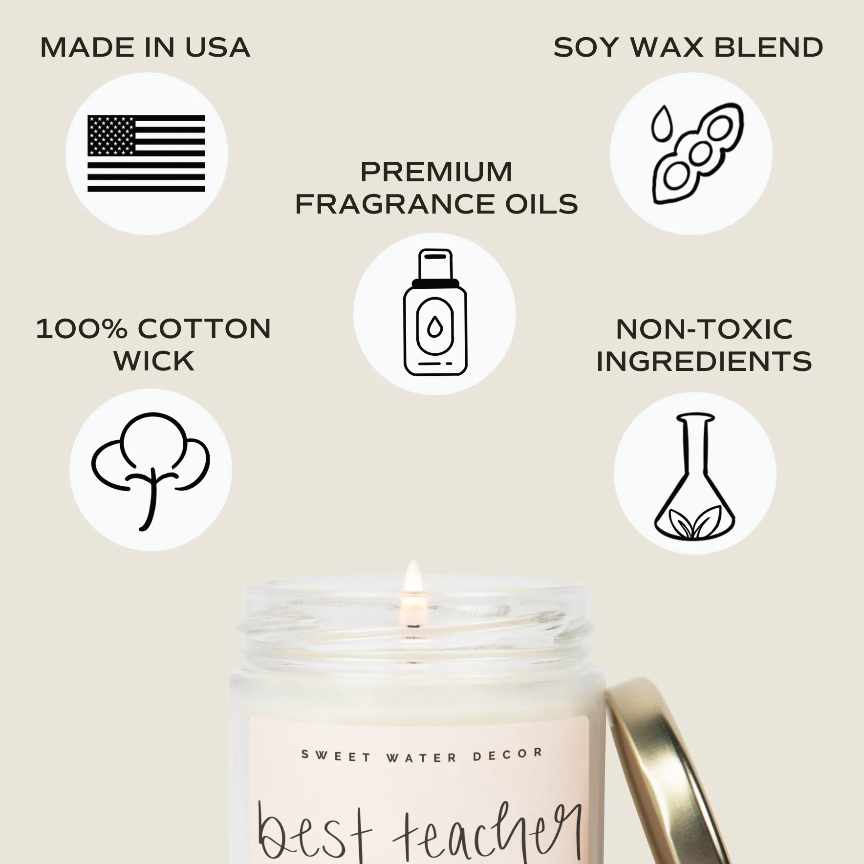 Sweet Water Decor - Best Teacher Ever 9 oz Soy Candle - Home Decor & Gifts