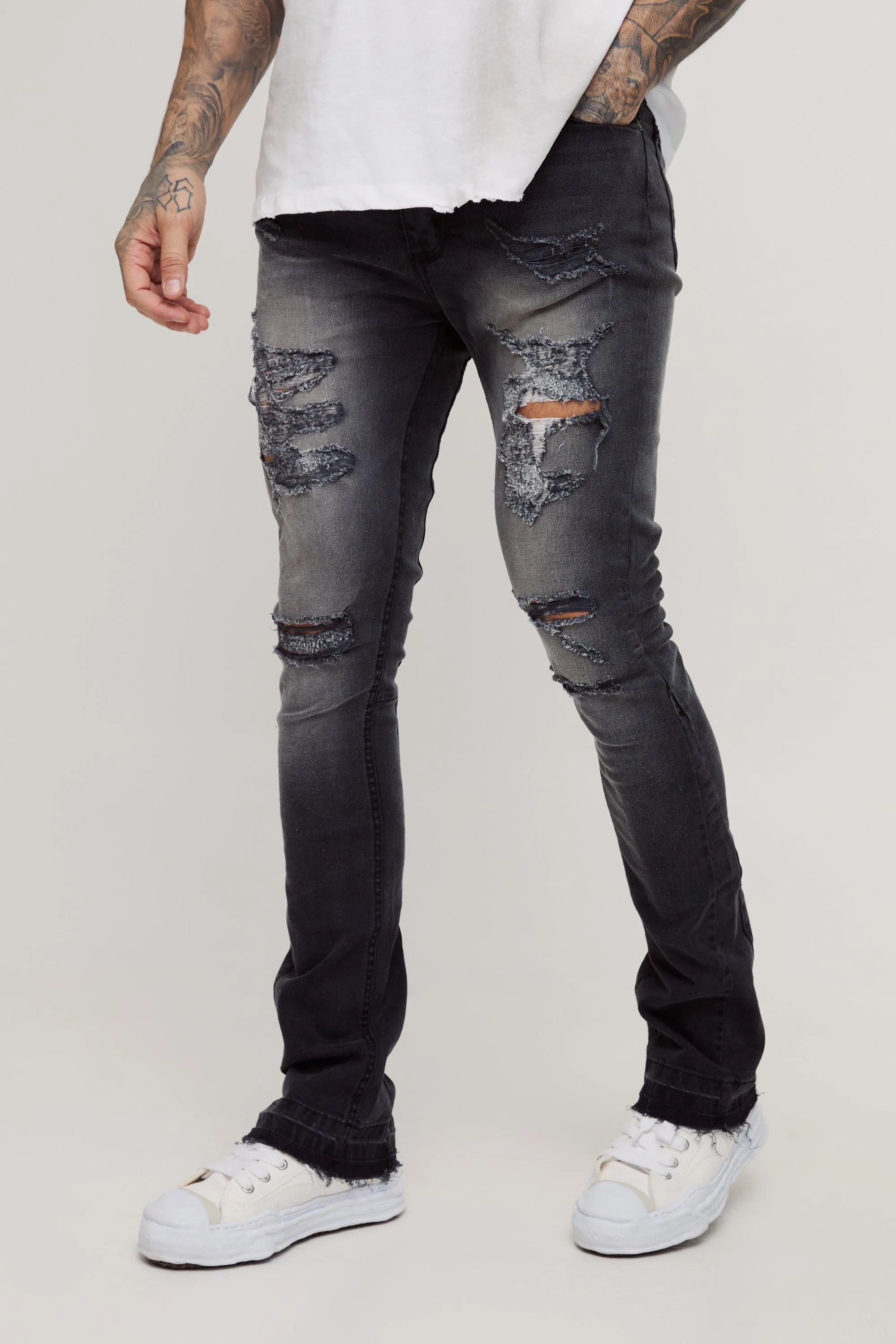 Tall Skinny Stretch Stacked Flared Ripped Jeans