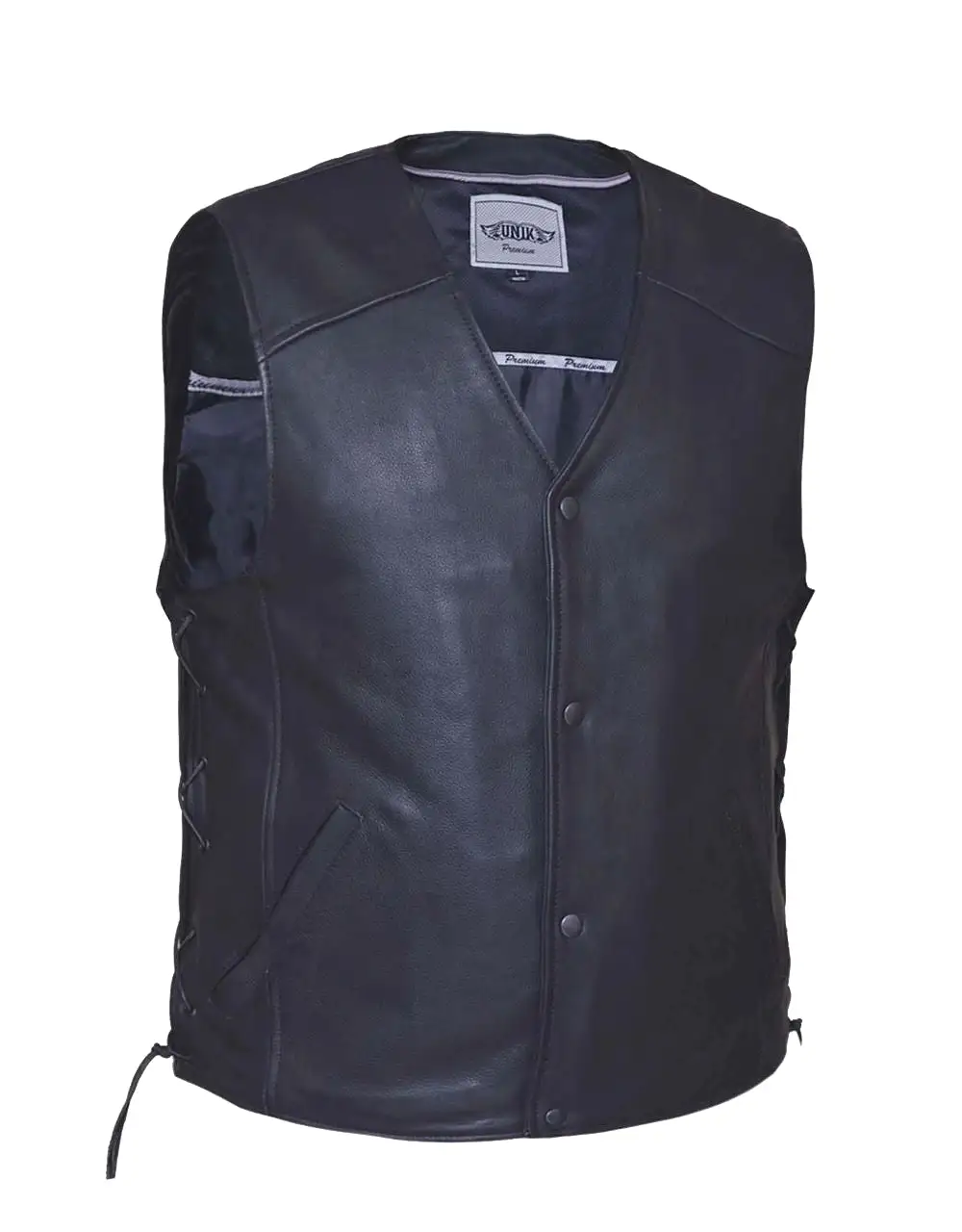 'Unik' Men's Ultra Leather Lace Up Vest - Black