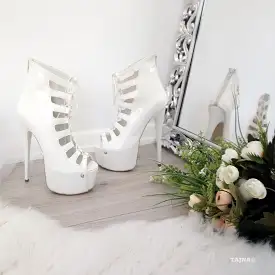 White Gladiator Patent Leather Lace Up Platform Shoes